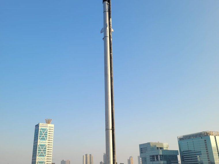 ESE lightning arrester installed on tower, Mumbai skyline